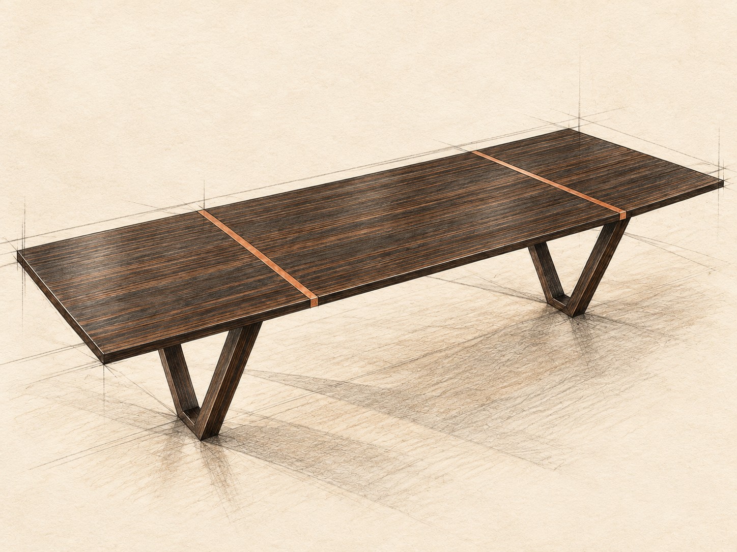 Mesa Cobre · interpretación a lápiz del diseño de Roberto G. Sada